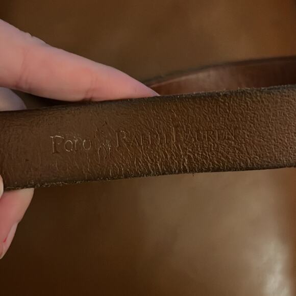 VTG polo Ralph Lauren brown equestrian gold Leather Belt 1” thick fits 26-33” main image 4
